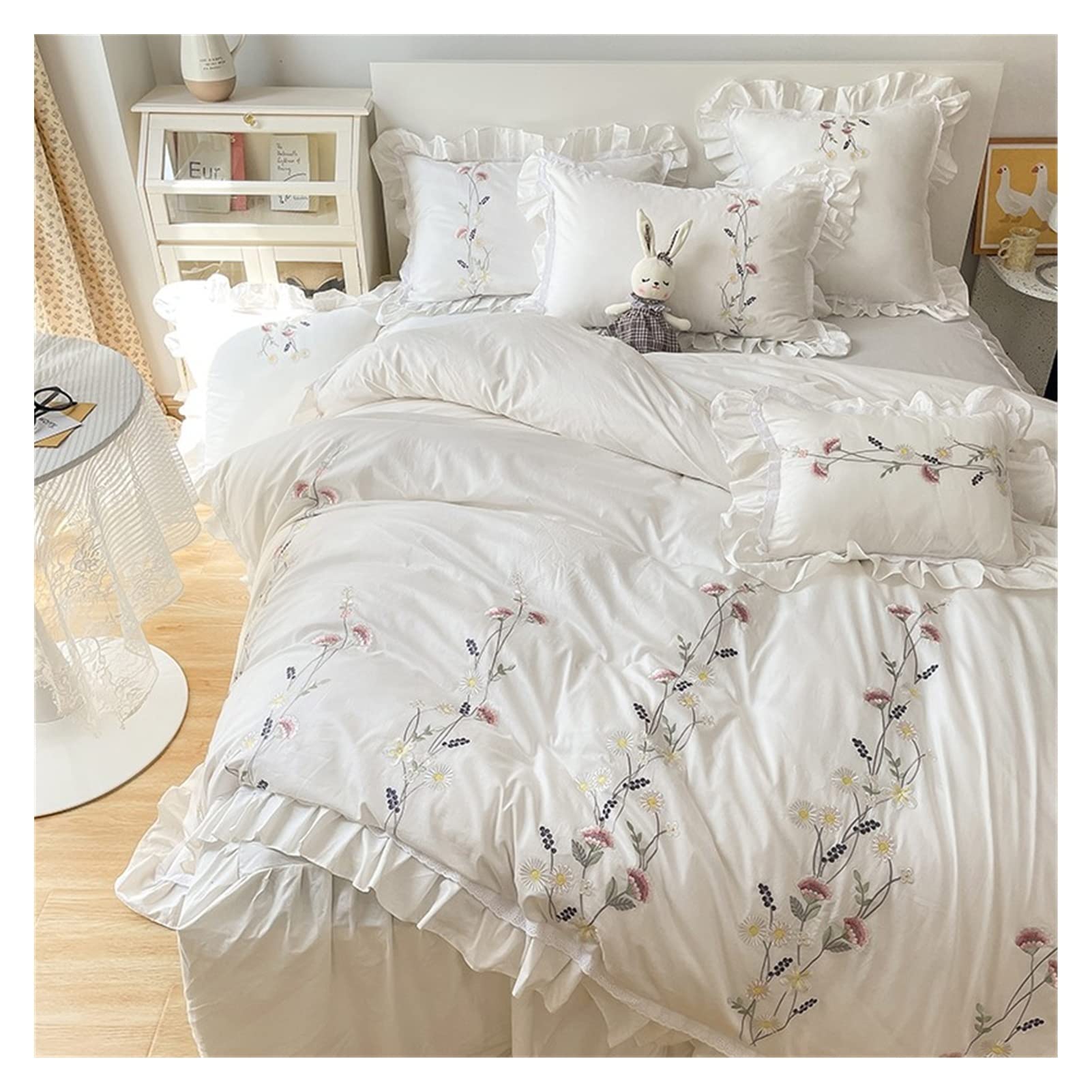 Amazon｜超ソフトコットン羽毛布団カバーセット、フリル付きシックな花